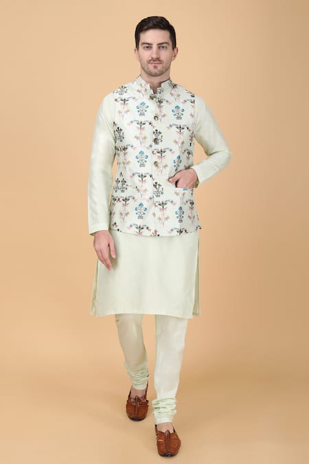 Manish Nagdeo Floral Printed Bundi & Kurta Set 