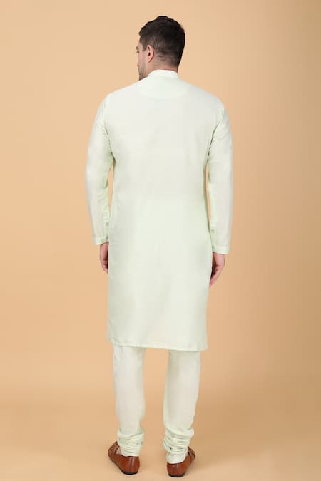 Shop_Manish Nagdeo_Green Silk, Cotton Embroidery Floral Printed Bundi And Kurta Set _Online_at_Aza_Fashions