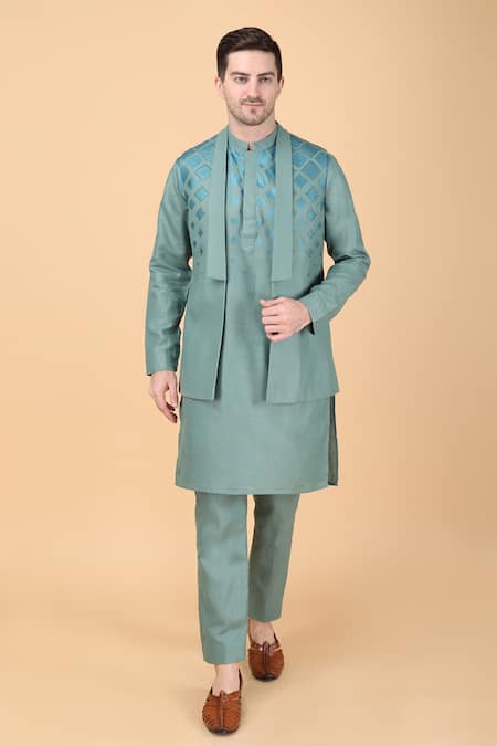 Manish Nagdeo Geometric Print Bundi & Kurta Set 