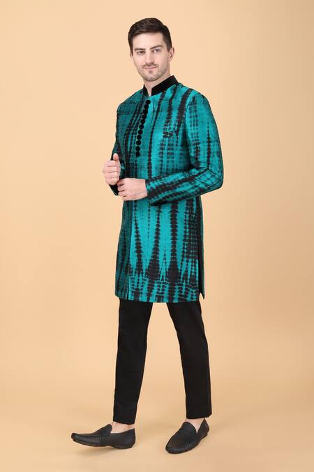 Buy_Manish Nagdeo_Black Silk Tie Dye Pattern Bandhgala With Pant _Online_at_Aza_Fashions