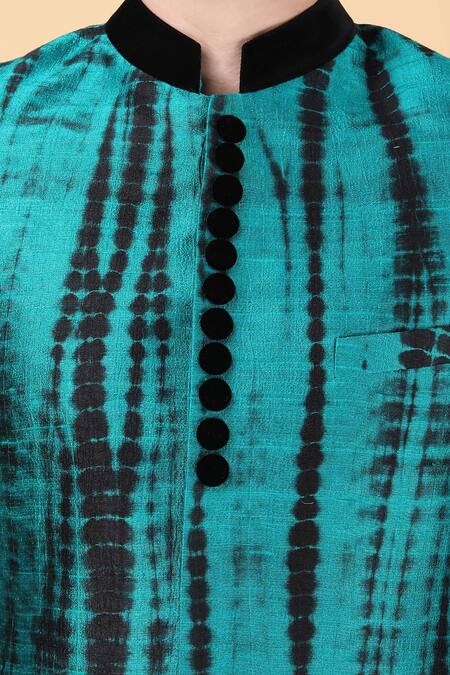 Shop_Manish Nagdeo_Black Silk Tie Dye Pattern Bandhgala With Pant _Online_at_Aza_Fashions