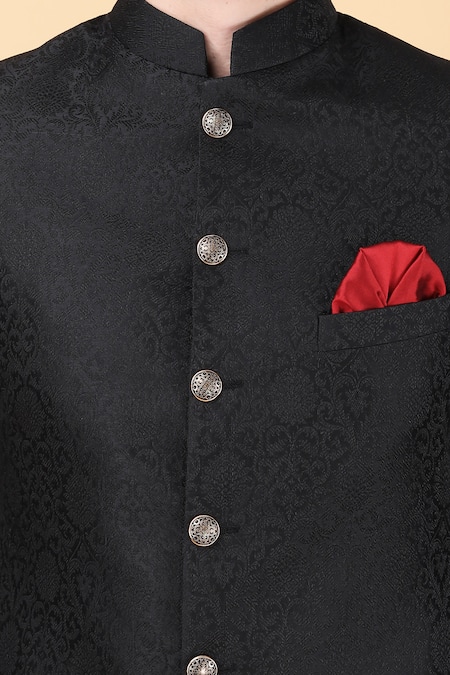 Buy_Manish Nagdeo_Black Brocade, Polyester Embroidery Pattern Sherwani With Pant _Online_at_Aza_Fashions