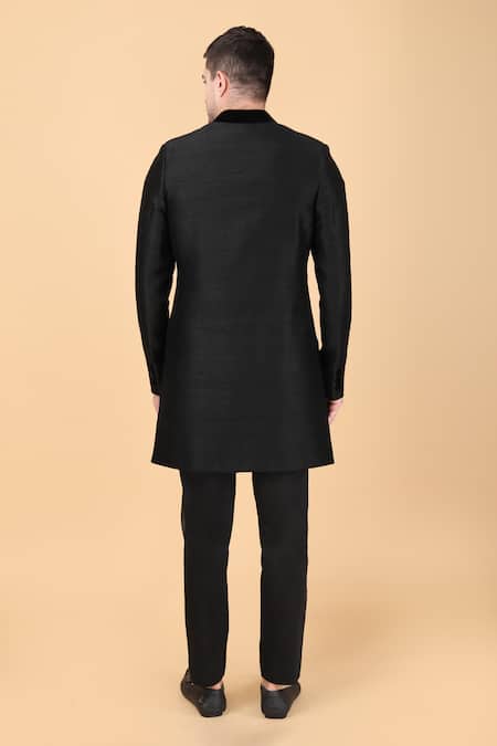 Shop Manish Nagdeo Black Silk Embroidery Placement Tie Dye Pattern Sherwani With Pant at Aza Fashions Shop_Manish Nagdeo_Black Silk Embroidery Placement Tie Dye Pattern Sherwani With Pant _at_Aza_Fashions