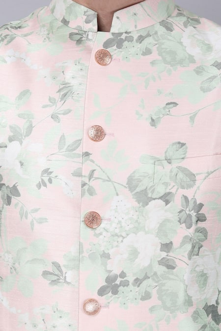 Manish Nagdeo Blue Silk, Cotton Embroidery Floral Print Bundi And Kurta Set at Aza Fashions Manish Nagdeo_Blue Silk, Cotton Embroidery Floral Print Bundi And Kurta Set_at_Aza_Fashions