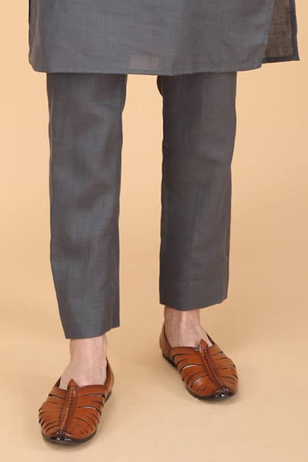 Manish Nagdeo_Gray Silk Embroidery Grey Placement Hand Bundi Set _Online_at_Aza_Fashions