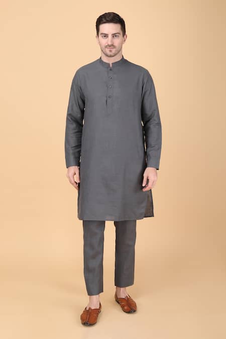 Buy_Manish Nagdeo_Gray Silk Embroidery Grey Placement Hand Bundi Set _Online_at_Aza_Fashions