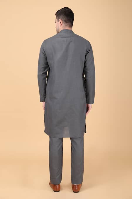 Shop_Manish Nagdeo_Gray Silk Embroidery Grey Placement Hand Bundi Set _Online_at_Aza_Fashions