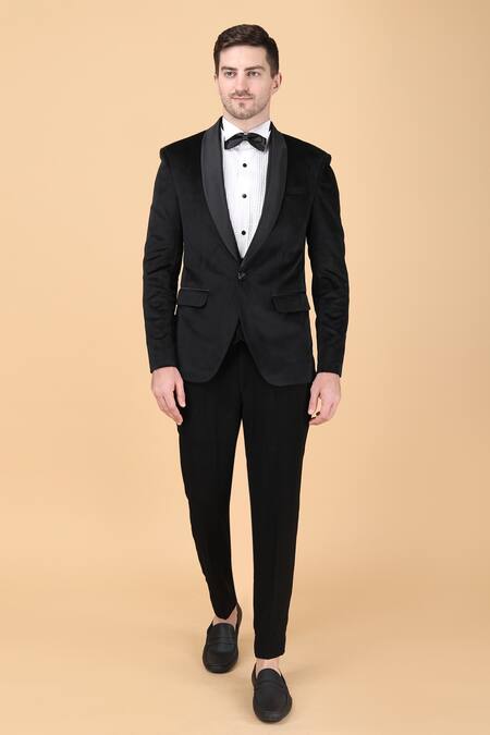 Buy_Manish Nagdeo_Black Velvet Tuxedo And Trouser Set _Online_at_Aza_Fashions