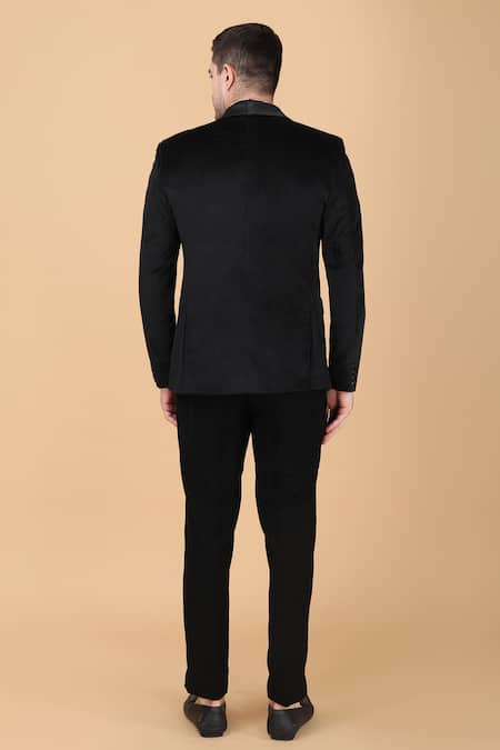 Shop_Manish Nagdeo_Black Velvet Tuxedo And Trouser Set _at_Aza_Fashions