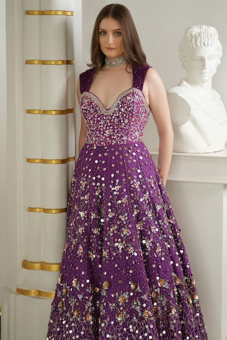 Buy_Tamaraa By Tahani_Purple Silk, Tulle Sequins, Beads Sweetheart Neck And Cut Dana Embroidered Gown _Online_at_Aza_Fashions