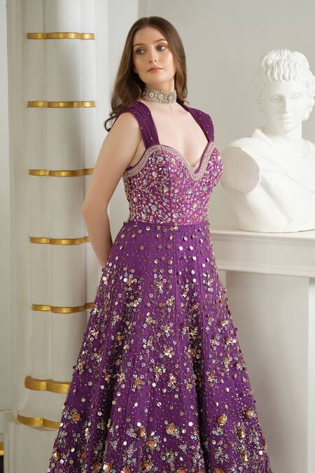 Shop_Tamaraa By Tahani_Purple Silk, Tulle Sequins, Beads Sweetheart Neck And Cut Dana Embroidered Gown _Online_at_Aza_Fashions