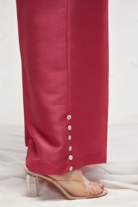 Shop Ranian Pink Silk Pearls Shawl Neck Button Down Shirt And Pant Set Online at Aza Fashions Shop_Ranian_Pink Silk Pearls Shawl Neck Button Down Shirt And Pant Set _Online_at_Aza_Fashions