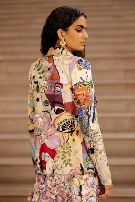 Shop AK-OK Multi Color Cotton Sequins Abstract Print Blazer at Aza Fashions Shop_AK-OK_Multi Color Cotton Sequins Abstract Print Blazer _at_Aza_Fashions