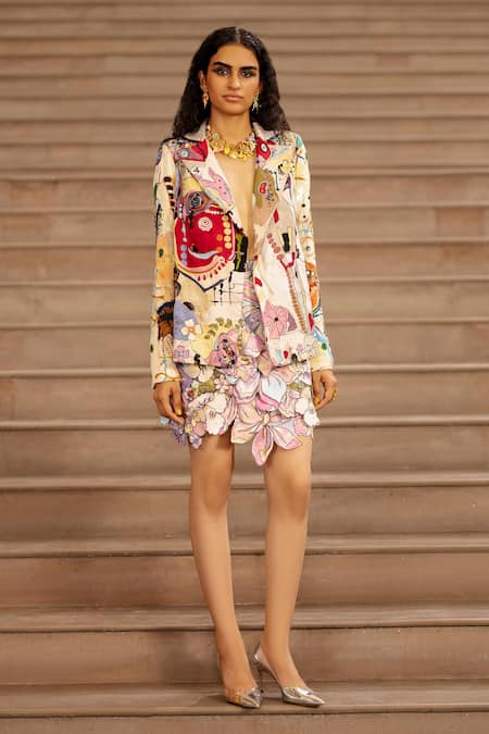 AK-OK Multi Color Cotton Sequins Abstract Print Blazer Online at Aza Fashions AK-OK_Multi Color Cotton Sequins Abstract Print Blazer _Online_at_Aza_Fashions