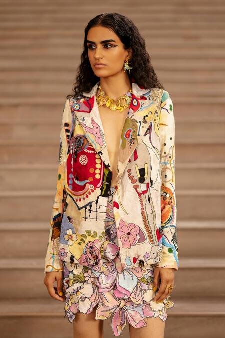 Buy AK-OK Multi Color Cotton Sequins Abstract Print Blazer Online at Aza Fashions Buy_AK-OK_Multi Color Cotton Sequins Abstract Print Blazer _Online_at_Aza_Fashions