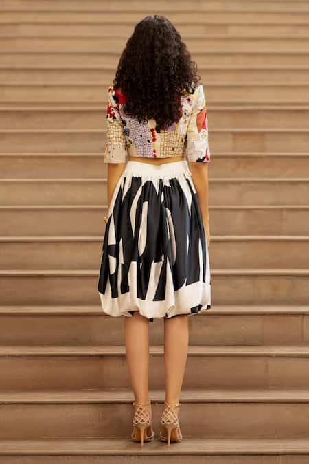 Shop AK-OK Multi Color Cotton High Neck Abstract Print Crop Jacket at Aza Fashions Shop_AK-OK_Multi Color Cotton High Neck Abstract Print Crop Jacket _at_Aza_Fashions