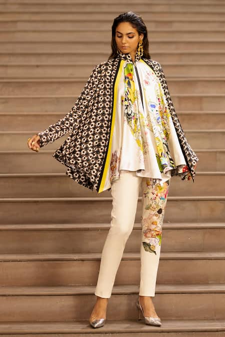 Buy AK-OK Cream Silk Embroidery Collared Floral Print Top With Pant Online at Aza Fashions Buy_AK-OK_Cream Silk Embroidery Collared Floral Print Top With Pant _Online_at_Aza_Fashions