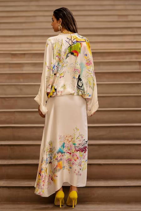 Shop AK-OK Cream Silk Embroidery Boat Neck Flowy Top Asymmetric Skirt Set at Aza Fashions Shop_AK-OK_Cream Silk Embroidery Boat Neck Flowy Top Asymmetric Skirt Set _at_Aza_Fashions