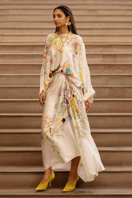 AK-OK Cream Silk Embroidery Boat Neck Flowy Top Asymmetric Skirt Set Online at Aza Fashions AK-OK_Cream Silk Embroidery Boat Neck Flowy Top Asymmetric Skirt Set _Online_at_Aza_Fashions