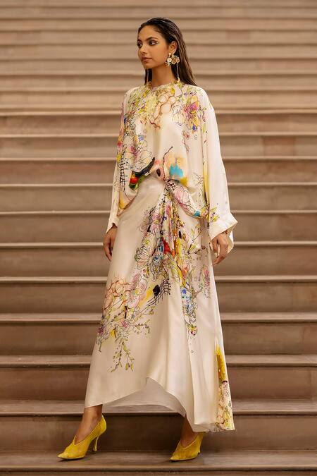 Shop AK-OK Cream Silk Embroidery Boat Neck Flowy Top Asymmetric Skirt Set Online at Aza Fashions Shop_AK-OK_Cream Silk Embroidery Boat Neck Flowy Top Asymmetric Skirt Set _Online_at_Aza_Fashions