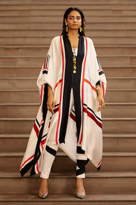 AK-OK Stripe Pattern Asymmetric Cape Pant Set 