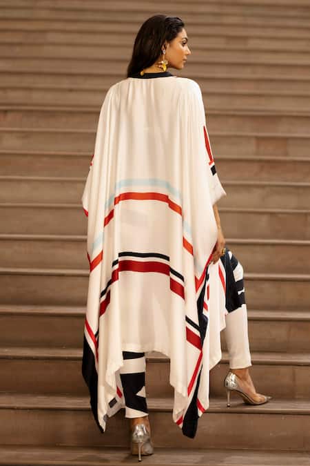 AK-OK Stripe Pattern Asymmetric Cape Pant Set 