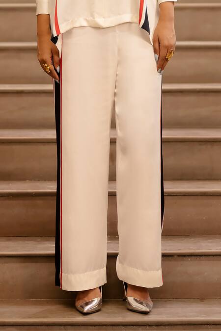 Buy AK-OK Cream Silk Shawl Neck Striped Shirt And Pant Set Online at Aza Fashions Buy_AK-OK_Cream Silk Shawl Neck Striped Shirt And Pant Set _Online_at_Aza_Fashions