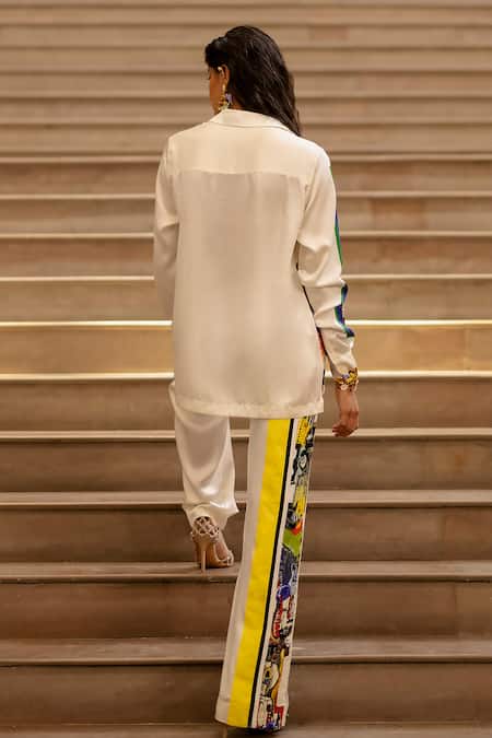 Shop_AK-OK_Cream Silk Printed Graphic Shirt Collar And Pant Set _at_Aza_Fashions