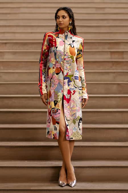 AK-OK_Multi Color Cotton Embroidery Bandeau Neck Thread Jacket _Online_at_Aza_Fashions