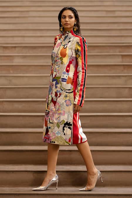 Shop_AK-OK_Multi Color Cotton Embroidery Bandeau Neck Thread Jacket _Online_at_Aza_Fashions