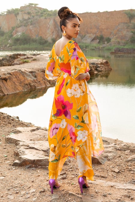 Ruhr India Botanical Print Kaftan & Palazzo Set 