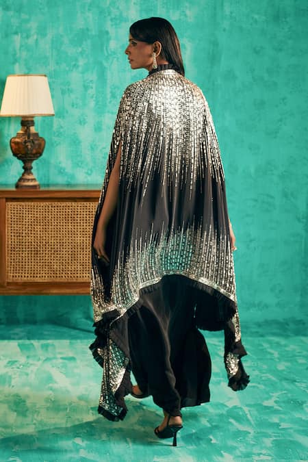 Shian Hand Embroidered Asymmetric Cape Lehenga Set 