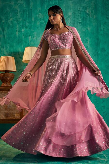 Shop_Shian_Purple Silk Dupion Embroidered Crystal Sweetheart Embellished Lehenga Set _at_Aza_Fashions