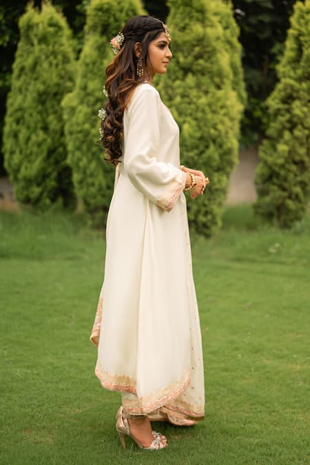 Shop Safaa White Velvet, Silk Lace, Embroidery, Sequins Eshaal Woven A-line Kurta Set at Aza Fashions Shop_Safaa_White Velvet, Silk Lace, Embroidery, Sequins Eshaal Woven A-line Kurta Set _at_Aza_Fashions