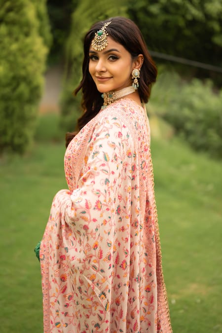 Buy_Safaa_Ivory Velvet, Cotton, Velour Embroidery, Lace Gulbani Woven Kurta Gharara Set _Online_at_Aza_Fashions