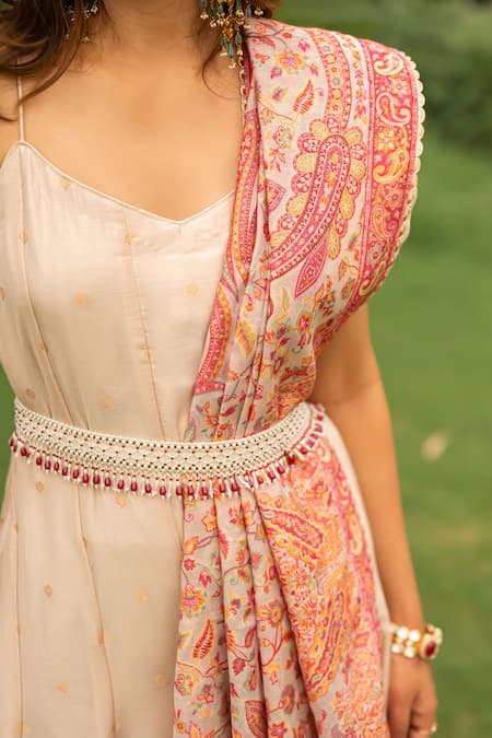 Shop Safaa Ivory Velour, Viscose, Velvet Embroidery, Gulsar Woven Anarkali Set With Dupatta Online at Aza Fashions Shop_Safaa_Ivory Velour, Viscose, Velvet Embroidery, Gulsar Woven Anarkali Set With Dupatta _Online_at_Aza_Fashions