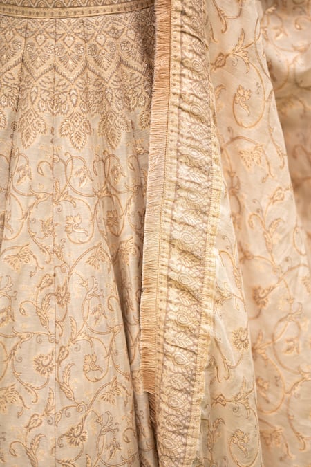 Shop_Safaa_White Velvet Lace, Zari, Embroidery Niloofer Floral Pattern Woven Lehenga Set _Online_at_Aza_Fashions