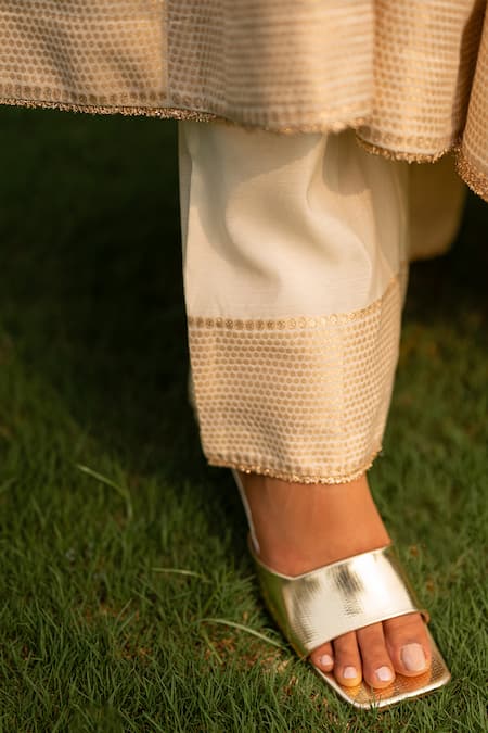 Shop_Safaa_White Velvet Embroidery, Lace Warda Anarkali Set With Woven Dupatta _Online_at_Aza_Fashions