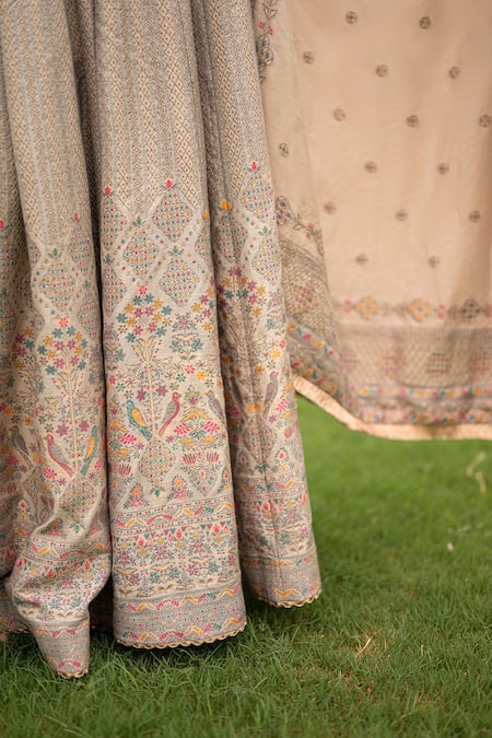 Shop Safaa Ivory Silk, Velvet Lace, Embroidery Round Neck Zahrat Woven Kurta Sharara Set Online at Aza Fashions Shop_Safaa_Ivory Silk, Velvet Lace, Embroidery Round Neck Zahrat Woven Kurta Sharara Set _Online_at_Aza_Fashions