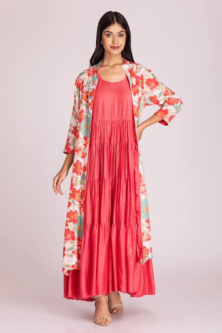 Tanu Malhotra Tiered Dress With Floral Print Jacket 