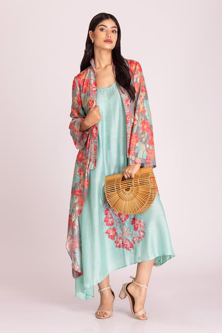 Tanu Malhotra Floral Print Asymmetric Jacket With Dress 