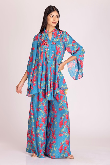 Tanu Malhotra Floral Print Asymmetric Top & Pant Set 