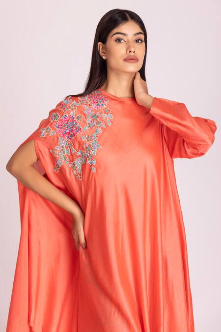 Buy Tanu Malhotra Peach Cotton, Silk Sequins, Embroidery Patchwork Kaftan And Printed Palazzo Set Online at Aza Fashions Buy_Tanu Malhotra_Peach Cotton, Silk Sequins, Embroidery Patchwork Kaftan And Printed Palazzo Set_Online_at_Aza_Fashions