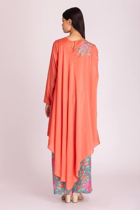 Shop Tanu Malhotra Peach Cotton, Silk Sequins, Embroidery Patchwork Kaftan And Printed Palazzo Set at Aza Fashions Shop_Tanu Malhotra_Peach Cotton, Silk Sequins, Embroidery Patchwork Kaftan And Printed Palazzo Set_at_Aza_Fashions