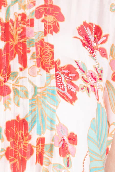 Tanu Malhotra Multi Color Cotton, Silk Sequins, Beads High Neck Floral Print Dress With Slip Online at Aza Fashions Tanu Malhotra_Multi Color Cotton, Silk Sequins, Beads High Neck Floral Print Dress With Slip_Online_at_Aza_Fashions