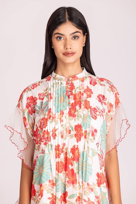 Buy Tanu Malhotra Multi Color Cotton, Silk Sequins, Beads High Neck Floral Print Dress With Slip Online at Aza Fashions Buy_Tanu Malhotra_Multi Color Cotton, Silk Sequins, Beads High Neck Floral Print Dress With Slip_Online_at_Aza_Fashions