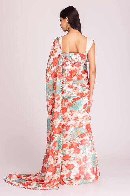 Shop Tanu Malhotra Multi Color Organza, Floral Digital Print Saree With Unstitched Blouse Piece at Aza Fashions Shop_Tanu Malhotra_Multi Color Organza, Floral Digital Print Saree With Unstitched Blouse Piece_at_Aza_Fashions