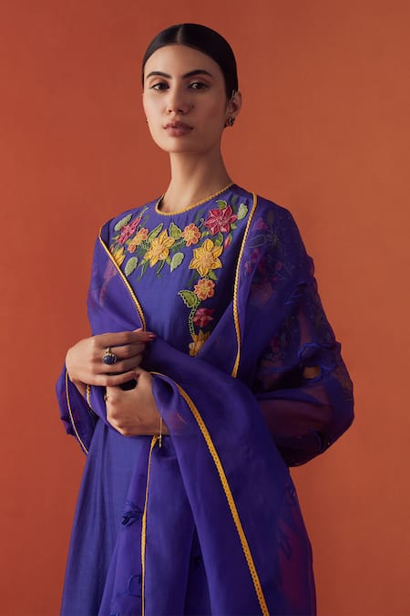 Chandrima Blue Silk Organza Embroidery Russian Bloom Cut Work Dupatta Online at Aza Fashions Chandrima_Blue Silk Organza Embroidery Russian Bloom Cut Work Dupatta _Online_at_Aza_Fashions