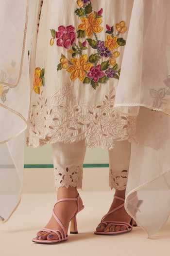 Shop Chandrima Ivory Chanderi, Cotton Cut Work, Beads Applique Embroidered Kurta And Pant Set Online at Aza Fashions Shop_Chandrima_Ivory Chanderi, Cotton Cut Work, Beads Applique Embroidered Kurta And Pant Set _Online_at_Aza_Fashions