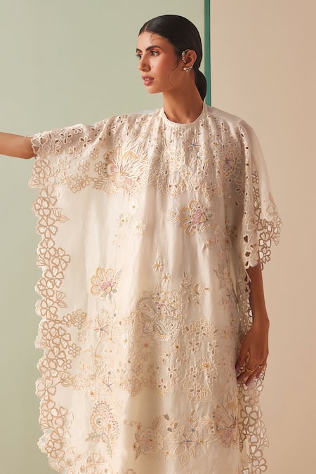 Buy Chandrima Ivory Silk Organza, Cotton Beads, Cut Work Round Neck Embroidered Kurta Online at Aza Fashions Buy_Chandrima_Ivory Silk Organza, Cotton Beads, Cut Work Round Neck Embroidered Kurta _Online_at_Aza_Fashions